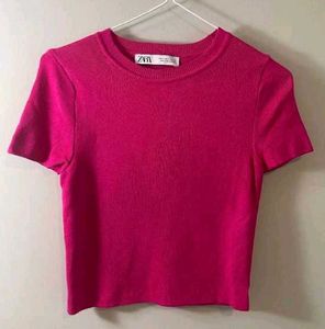 Zara Pink Ribbed Knit Top