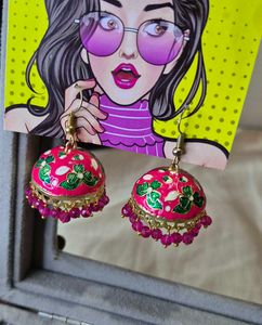 Meenakari Pink Jhumka Earrings