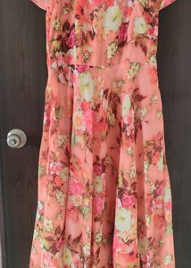 Women Floral Printed Long Dress With Half Sleeves
