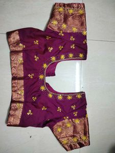 magenta maggam work blouse With Saree