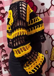 Crochet Yellow &amp; Black Mesh Top