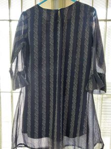 Striped Sheer Sleeve Dress (Size-M)
