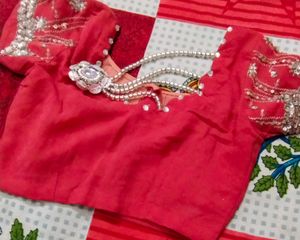 Silk Saree In Red Colour With Asthetic Blouse