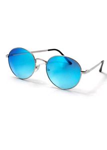 Blue Mirrored Round Sunglasses