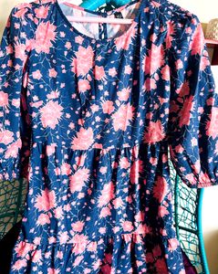 Pantaloons Navy Printed Casual Calf Dress Women