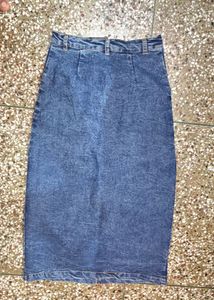 Denim Midi Skirt with Slit