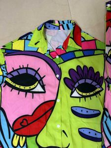 Abstract Face Print Button-Down Shirt