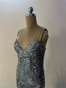 Silver Square Sequins Heavy Embellished Slit Dress