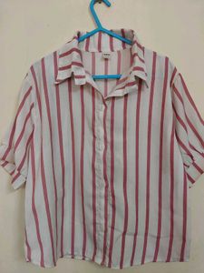 Pink & white striped button shirt (Size-S)