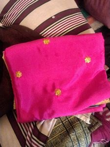 Pink &amp; Blue Embroidered Saree