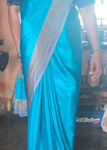 Teal Saree with Silver Border