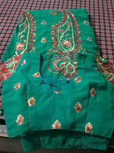 Green Embroidered Dress Material