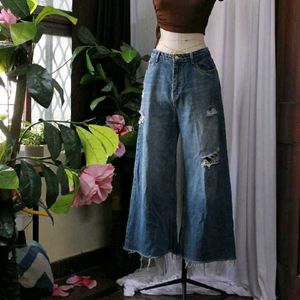 Freakins Distressed Baggy Leg Jeans