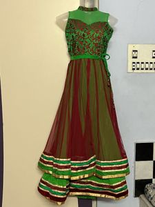 Green &amp; Maroon Anarkali Dress