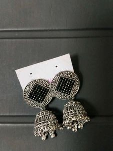 Jhumka Earrings with Black Beads