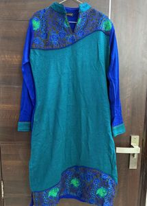 Embroidered Blue Knit Kurta