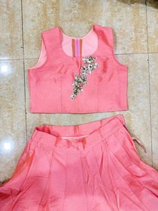 Peach Lehenga Choli With Blue Heavy Jacket