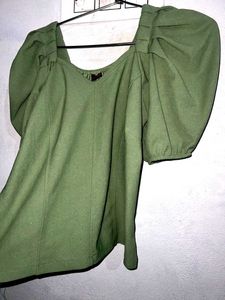 Olive Puff Sleeve Top