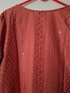 Elegant Peach Embroidered Kurti