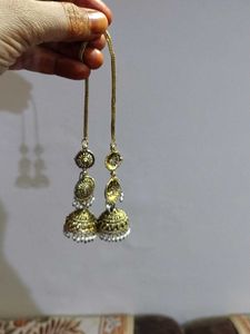 Gold Jhumka Earrings with Pearls
