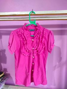 Trendy Woman Pink Ruffles Top