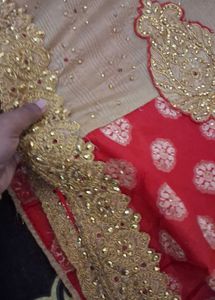Gorgeous Red&amp; Gold Embroidered Banarasi Saree