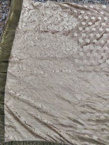 Velvet  Beige Saree