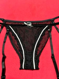 Black Lace Garter Thong – Size S