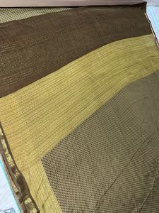 Brown+olive &amp; Gold Patterned Saree