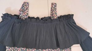 Cutecumber Floral Print Jumpsuit, Ruffled Shoulder