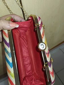 Buy Women Multicolour Clutch With Long Chain