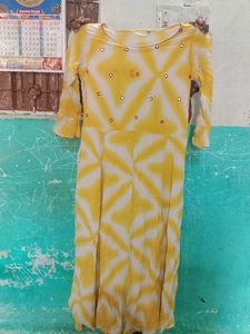 Yellow Kurti With Mirror Work