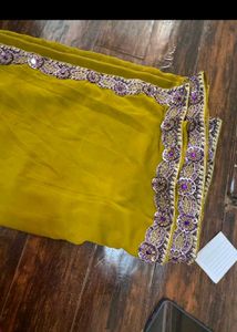 Mehendi-Olive Green Color Saree With Purple Border