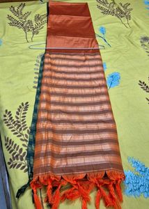 Orange Silk Blend Saree