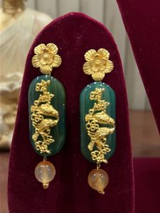 Elegant Green Stone Drop Earrings