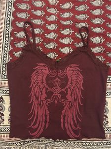 Burgundy Lace Trim Cami Top