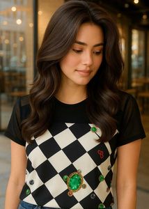 Checkerboard Jewel Print Top