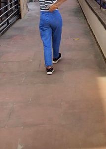Stretchable Straight Fit High Waist Blue Jeans