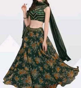 Beautiful Emerald Green Floral Lehenga For Womens