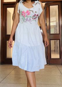 Tiered Pure White Dress ❤️ With Embroidery