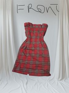 Red Plaid Strapless Dress