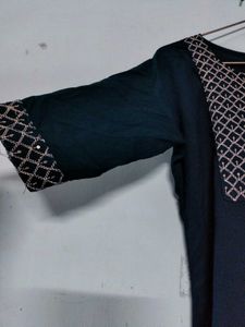 Navy Blue Embroidered Kurti