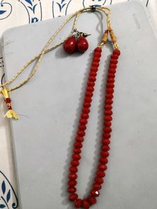 Red Beaded Necklace & Earring Set
