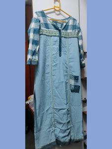 Blue & White Cotton Kurta