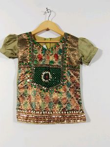 Olive Green Printed Dress Set (Girls)