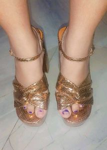 Gold Snakeskin Platform Heels