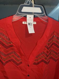 Chic Red Embellished Top