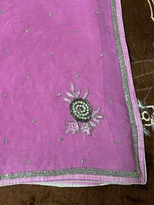 Pink Embroidered zari work heavy saree