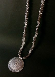 Boho Silver Tone Beaded Necklace