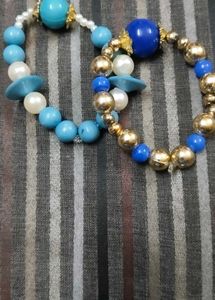Beaded Bracelet Set - Blue &amp; Gold